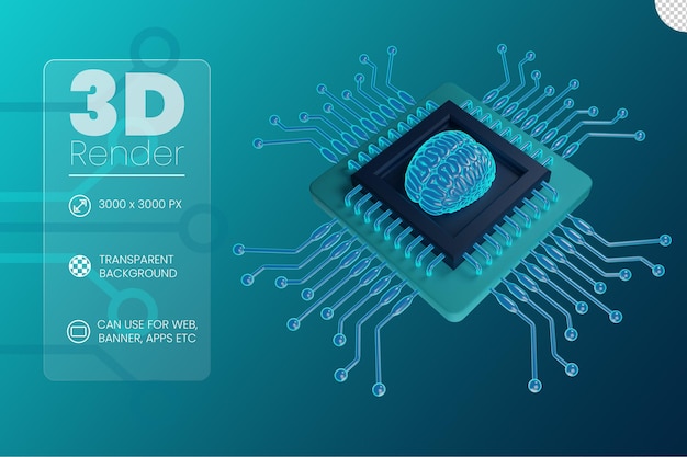 3d processor and brain on artificial intelligence concept