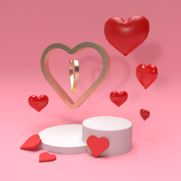 PSD 3d-produktbühnenszene mit herzen und goldring für werbung