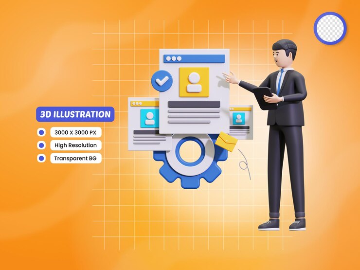 PSD 3d professional employee recruitment illustration