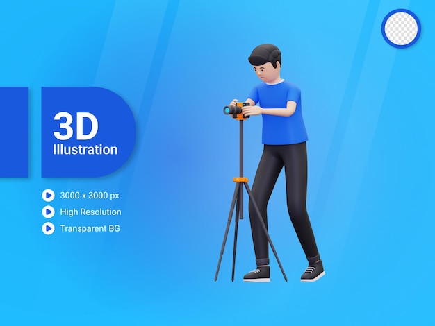 3d professioneller fotograf fotografiert mit kamerastativ-illustration