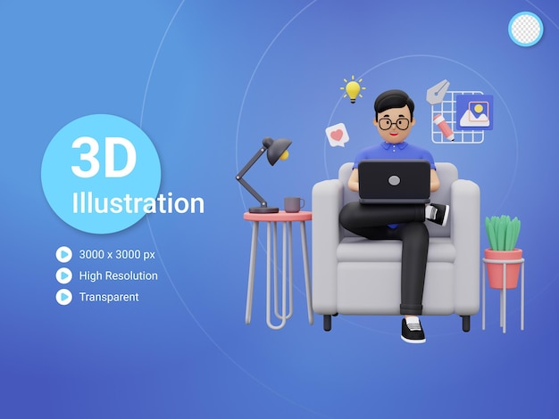 3d Professioneller Grafikdesigner, der am Laptop arbeitet