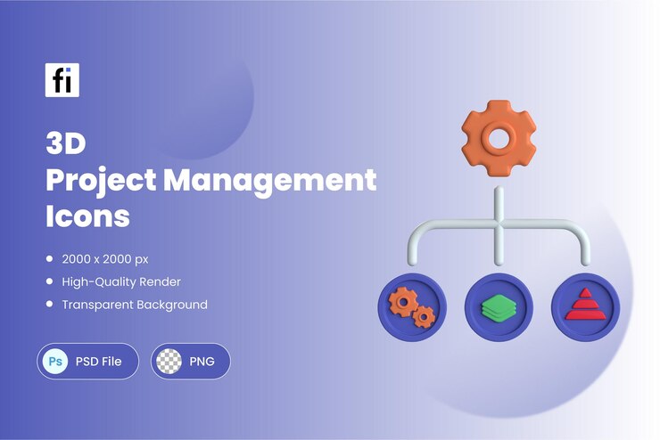 PSD 3d-projektmanagement-symbole für präsentationen und anwendungen