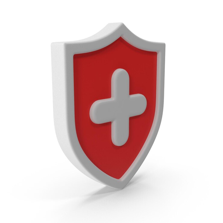 PSD 3d protective medical shield icon representing health safety patient security and healthcare