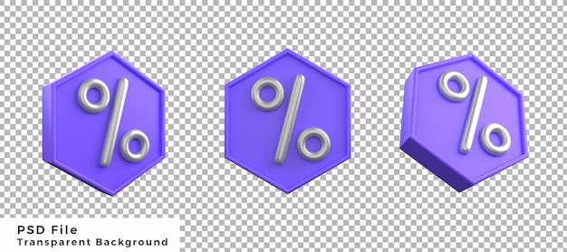 3D-Prozent-Symbol Sechseck mit isoliertem Objekt mit Vurious Angle Bundle Pack