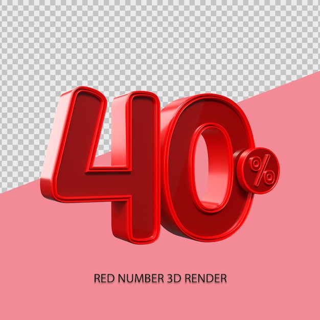 3D-Prozentzahl 40 rote Farbe für Black Friday-Verkaufselement, Rabattelement