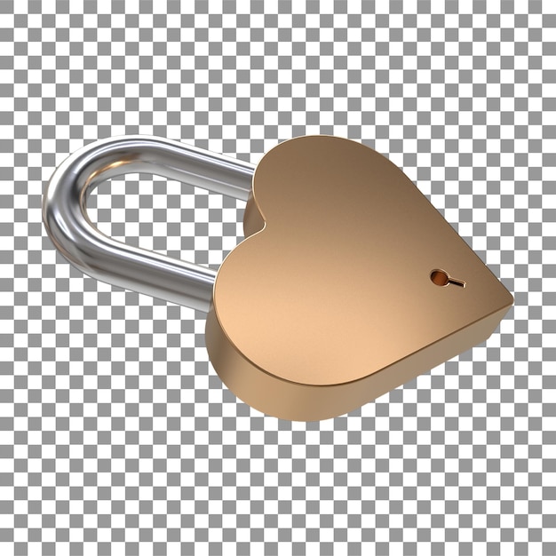 3d psd realista metal golden padlock icon gold lock para proteção privacidade forma de coração