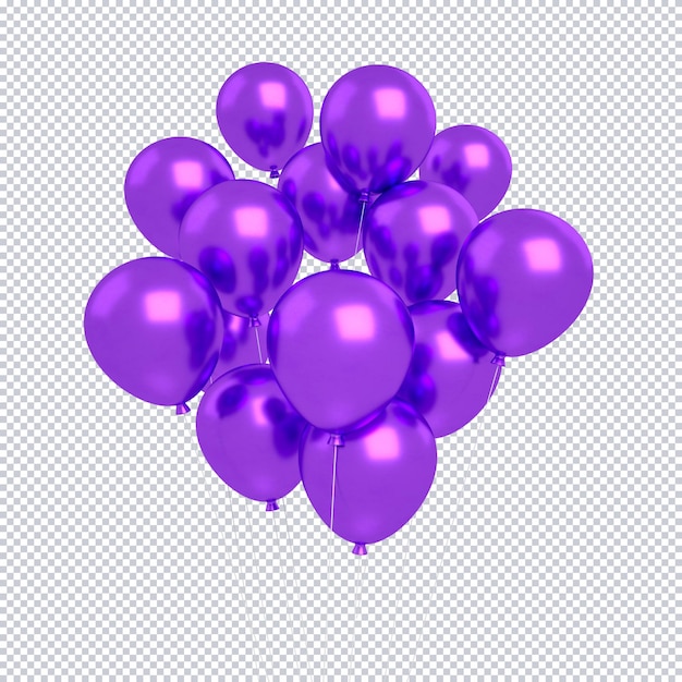 3d purple balloons isolated that floating for happy birthday mockup background