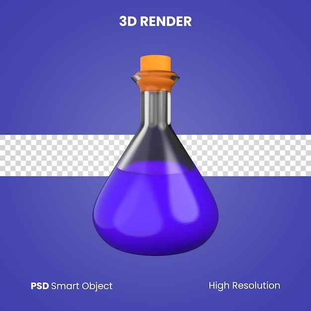 3d purple potion bottle render isolated