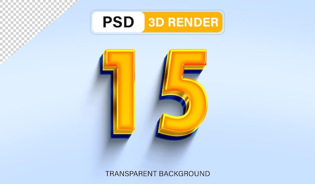 3d Quince Número 15 Gradiente naranja aislado sobre un fondo transparente