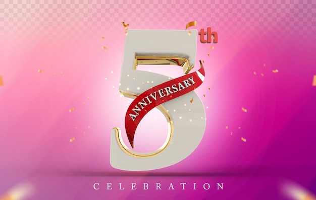 3d quinto aniversario con estilo dorado