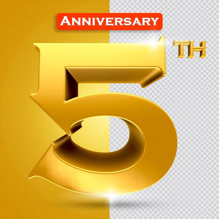 PSD 3d quinto aniversario con estilo dorado