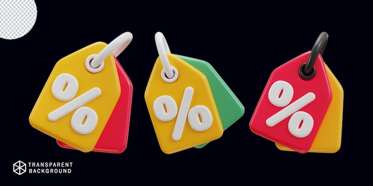 PSD 3d-rabatt-tag-icon-set-vektorillustration
