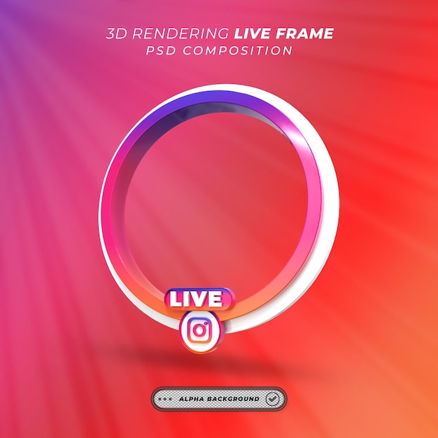PSD 3d-rahmen mit rundem profil für instagram-live-streaming in sozialen medien