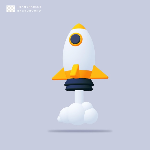 3D raketa startující s kouřem