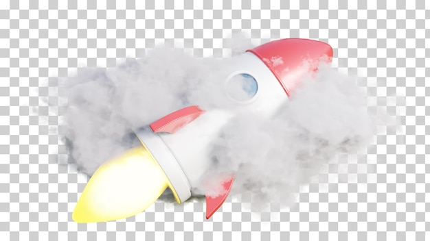 PSD 3d-rakete auf der wolkenillustration auf transparentem hintergrund