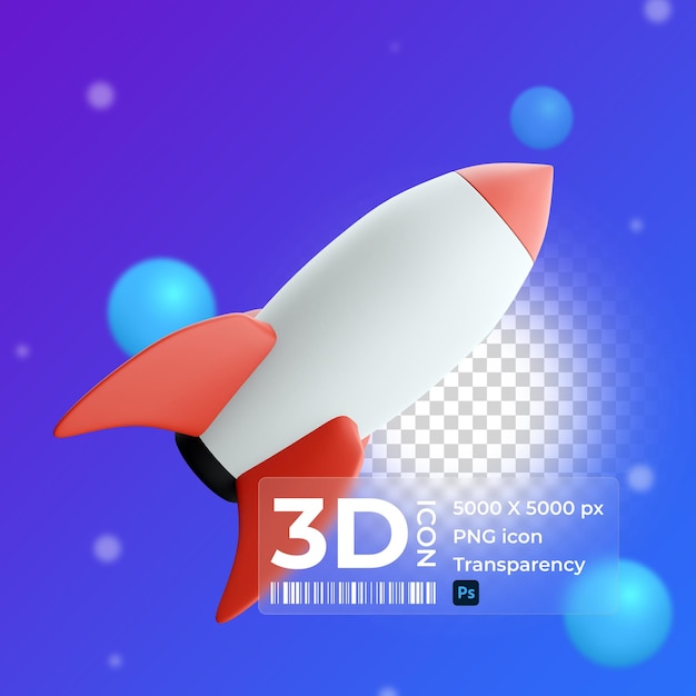 3D-Raketen-Raumschiff-Starthintergrund Cartoon-Raketen-Raumschiff-Symbol 3D-Rendering Kreatives Shuttle-Symbol