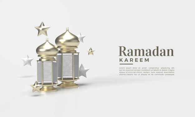 3d ramadan kareem mit ausgefallener goldlampenillustration