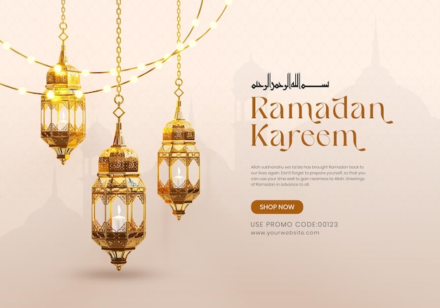 PSD 3d-ramadan-kareem-social-media-banner-vorlage mit islamischen laternen