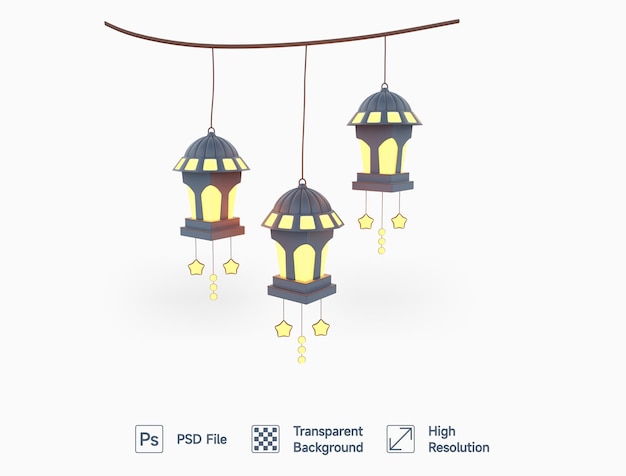 PSD 3d ramadan lantern four lantern decoración ilustración