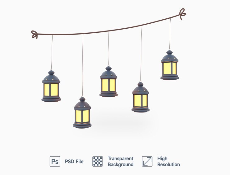 PSD 3d ramadan lantern set di lantern decorazione illustrazione