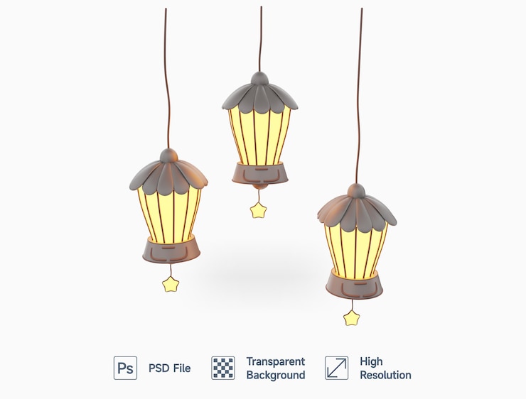 PSD 3d ramadan lantern tre lanterna decorazione illustrazione