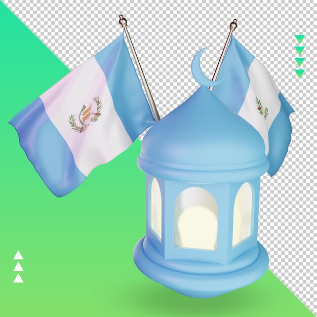 3d-ramadan-laterne guatemala-flagge, die die rechte ansicht wiedergibt