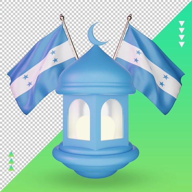 3d-ramadan-laterne honduras-flagge, die vorderansicht wiedergibt