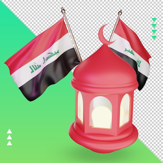 3d-ramadan-laterne irak-flagge, die die rechte ansicht wiedergibt