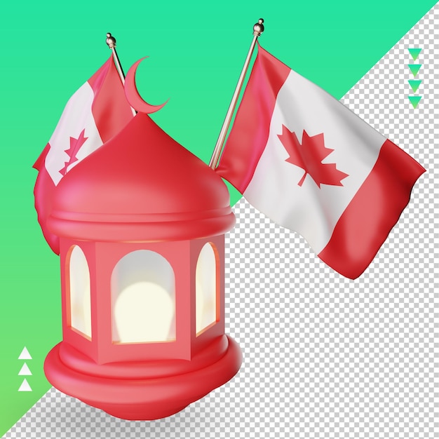 PSD 3d-ramadan-laterne kanada-flagge, die die linke ansicht wiedergibt