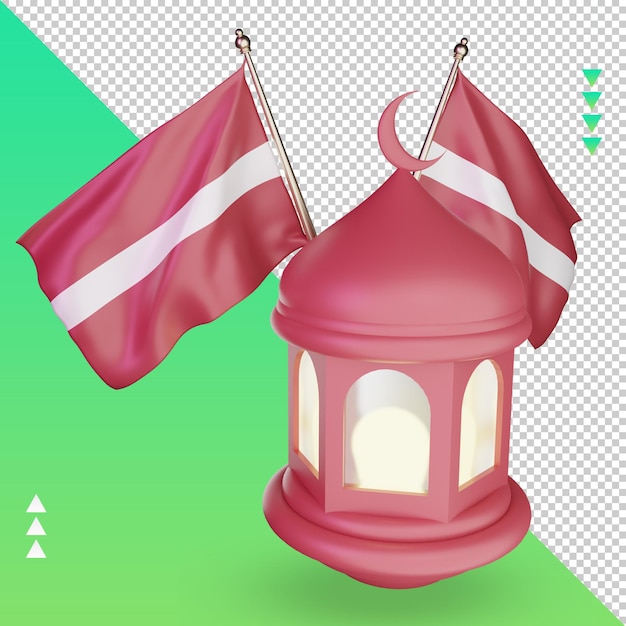 3d-ramadan-laterne lettland-flagge, die die rechte ansicht wiedergibt