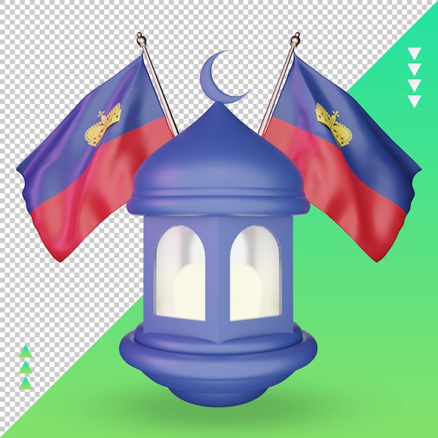 PSD 3d-ramadan-laterne liechtenstein-flagge, die vorderansicht wiedergibt