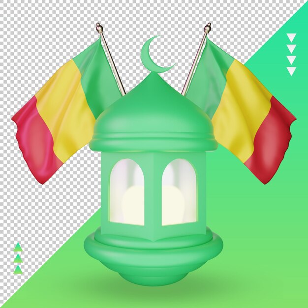 3d-ramadan-laterne mali-flagge, die vorderansicht wiedergibt