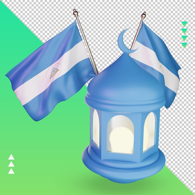 3d-ramadan-laterne nicaragua-flagge, die die rechte ansicht wiedergibt