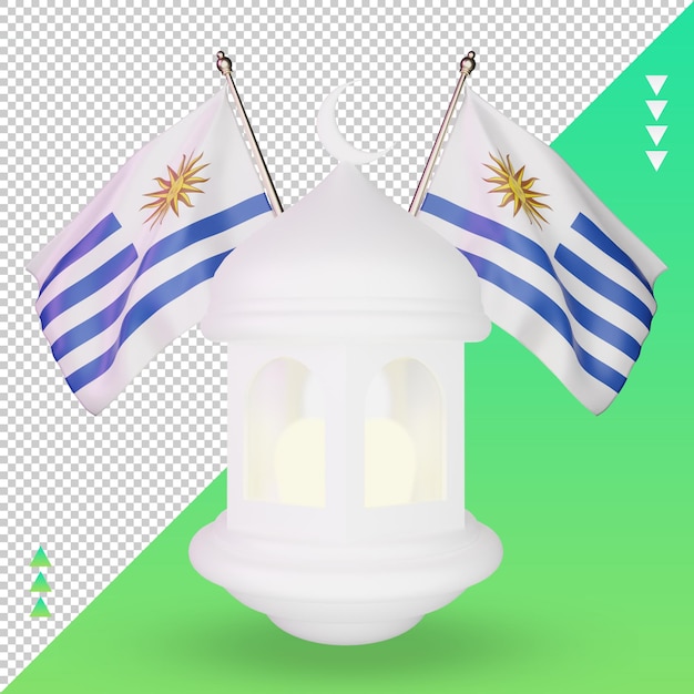 PSD 3d-ramadan-laterne uruguay-flagge, die vorderansicht wiedergibt