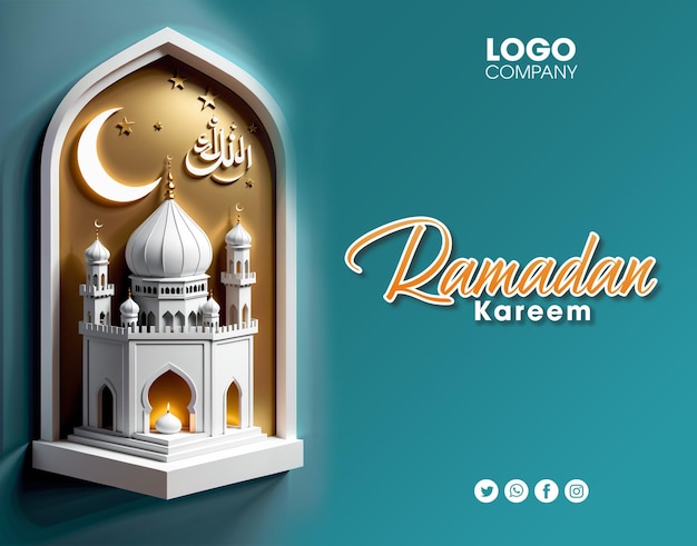 PSD 3d ramadan oder islamischer feiertag banner layout mit moschee laternen