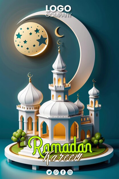 PSD 3d ramadan oder islamischer feiertag banner layout mit moschee laternen