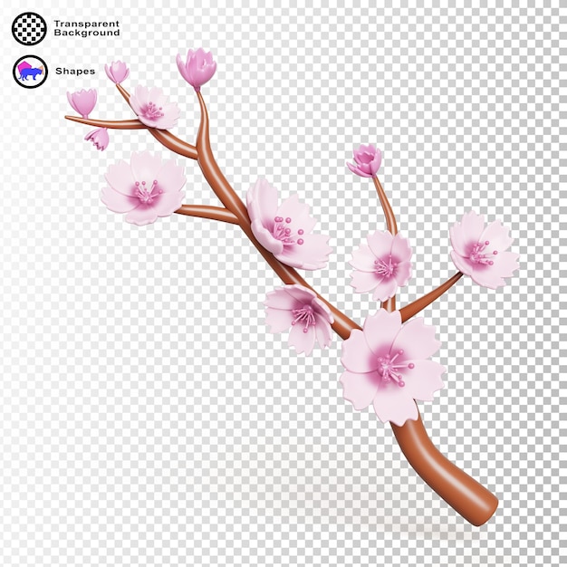 3d ramo di sakura fiore di ciliegio con fiori rosa stagione primaverile in Giappone Ramo isolato di magnolia in fiore decorazione del giardino dell'albero o elemento di design floreale icona di rendering cartone animato