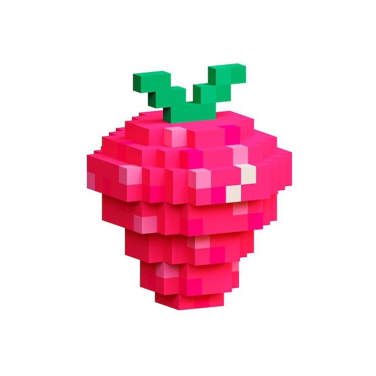 PSD 3d raspberry gráfico pixel berry png 3d pixel art fruta juego retro bienes de fruta voxel comida