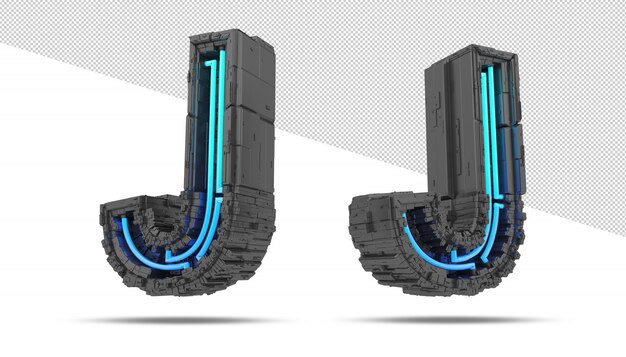 3D-Raumschiff-Alphabet mit Neonlichteffekt