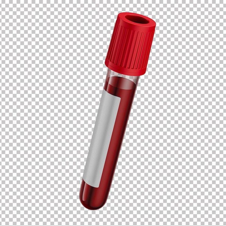 PSD 3d-reagenzrohr mit blut im durchsichtigen hintergrund