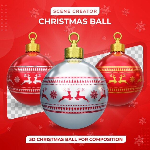 3d realista colorido enfeites de decoração de bola brilhante de natal renderização em 3d