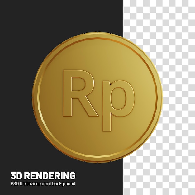 PSD 3d realista de moeda de rupia ou idr em fundo transparente