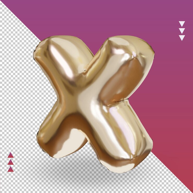 PSD 3d realista letra x globo de lámina de oro vista derecha