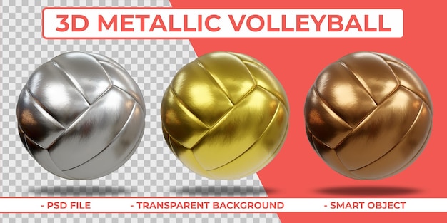 PSD 3d realista metalic volleyball 3d renderização isolada