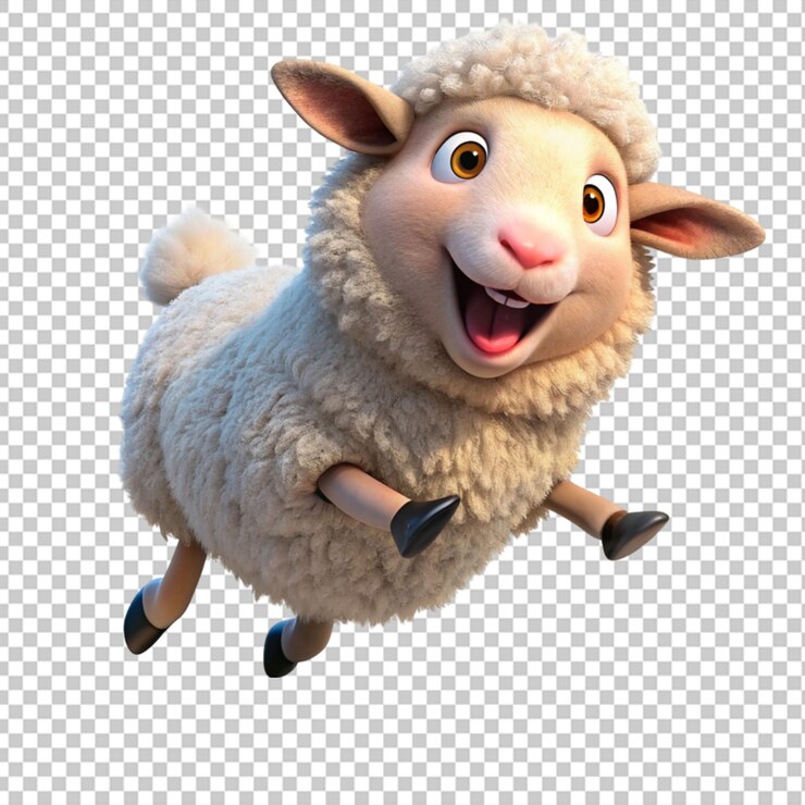 PSD 3d realista de ovejas lindas saltando con fondo transparente