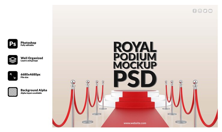 PSD 3d realista de un podio de alfombra roja real minimalista para presentación de producto premium psd
