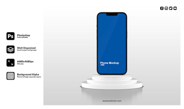 3D realista renderizado no pódio do tapete vermelho real para maquete de telefone