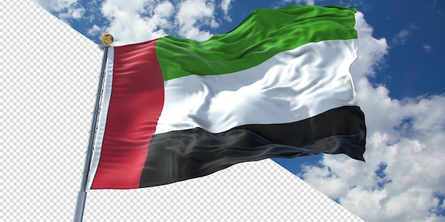 PSD 3d realista representa la bandera de los emiratos árabes unidos transparente