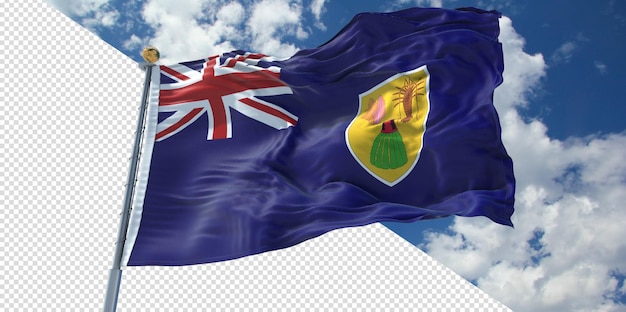 PSD 3d realista representa la bandera de las islas turcas y caicos transparente