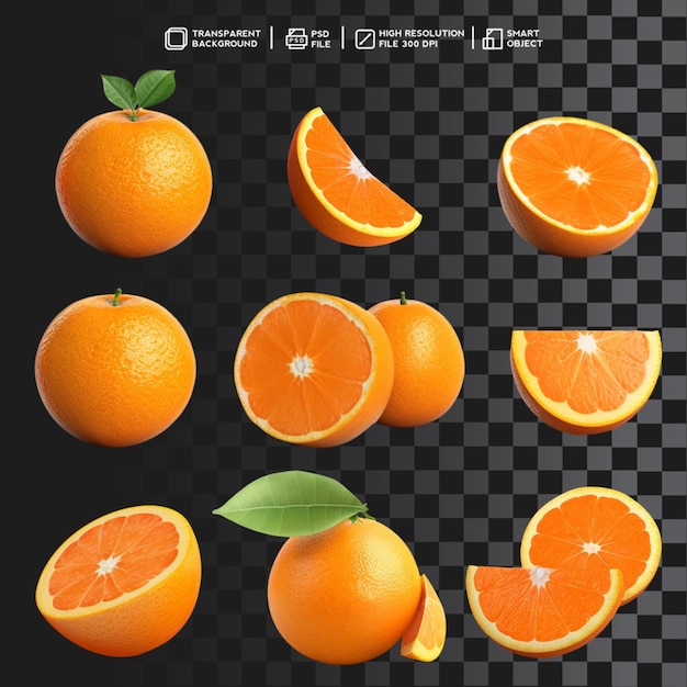 PSD 3d réaliste isolé 9 set orange sur fond transparent